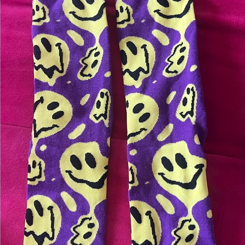 Smiley Face Purple and Yellow Casual Socks